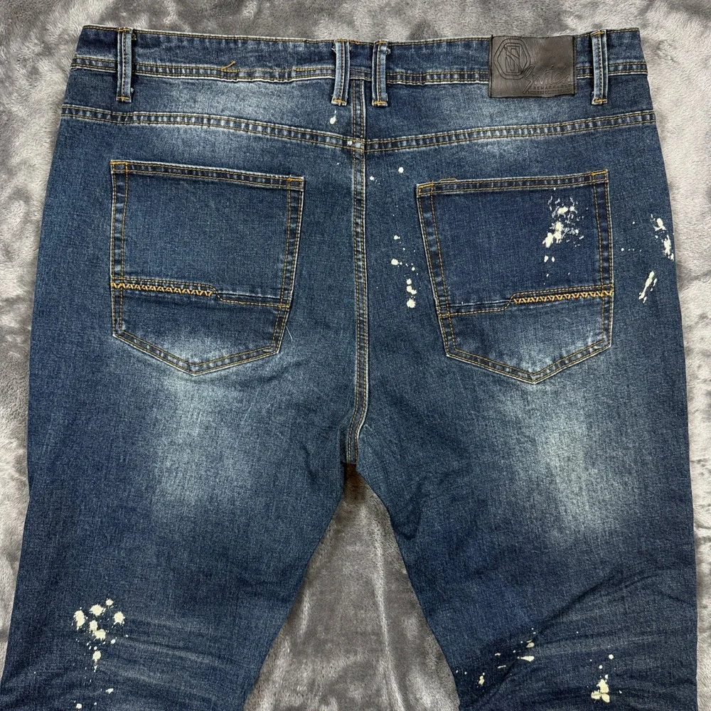 Switch Jeans Mens 40x32 Blue Excellent Biker Moto Paint Splatter Slim Taper